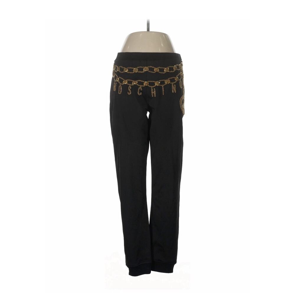MOSCHINO x H&M Black Gold Logo Print Pants Joggers Trousers Sweatpants 40 Us 8